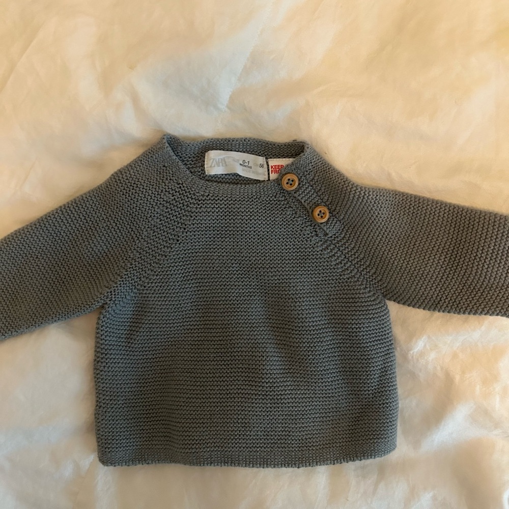 Zara Gray Knit Baby Sweater with Button Accent